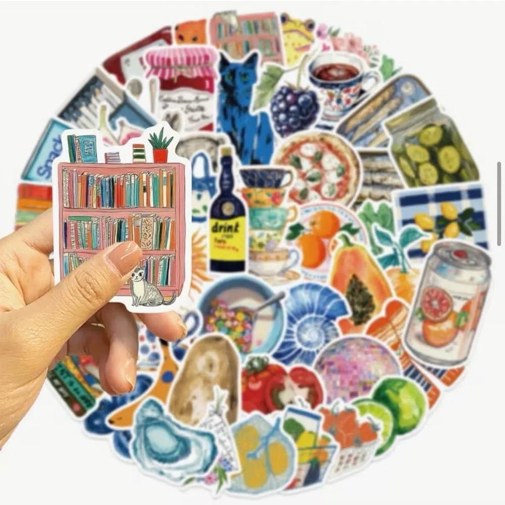 100 Mediterranean Stickers Summer Fruit Sardine Shells Tomato Lemons Italian - Picture 6 of 7